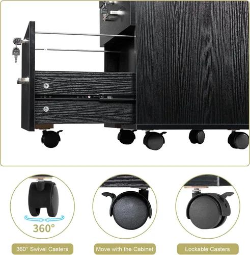 Vista 5 de Bonnlo Archivador de 3 cajones de 26 pulgadas de alto con cerradura, archivador rodante debajo del escritorio, archivadores móviles para oficina