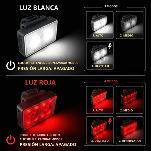 Vista 3 de Bike Lights for Night Riding, USB Rechargeable, Front and Back, 3+4 Modes, Headlight and Taillight Set, IP44 Waterproof, Accessories, Night, (2 Pack)