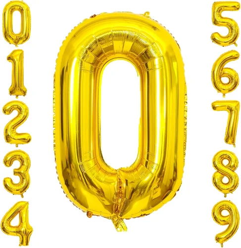 Vista 190 de Globos gigantes de números negros de 40 pulgadas, globos de aluminio de Mylar con helio para cumpleaños, globo número 0 para decoración de fiestas