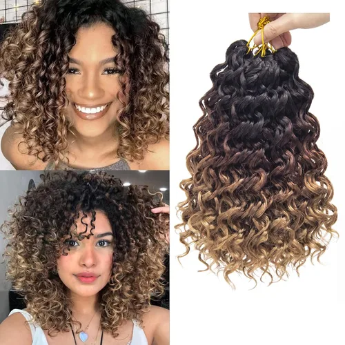 Vista 55 de GoGo Curl Crochet Hair 18 pulgadas onda de agua pelo sintético bohemio ganchillo trenzado jengibre onda profunda extensiones de cabello trenzado