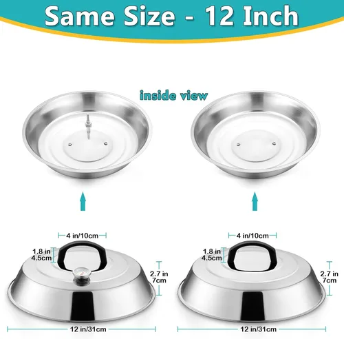 Vista 2 de Cúpula para Derretir Queso de 12 Pulgadas, HaSteeL Cubierta Redonda de Acero Inoxidable para Rociar y Vaporizar, Cúpula Grande Sólida para Plancha