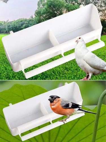 Vista 7 de Comedero para pájaros, dispensador de agua de semillas de plástico para loros, cacatúas, palomas, gorriones con 2 cucharas para pájaros Seed Water
