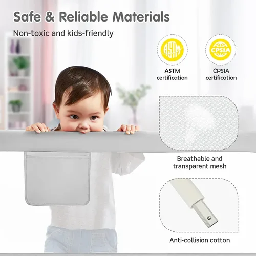 Vista 3 de BABY JOY Riel de cama para niños pequeños, 69 pulgadas, extra largo, altura ajustable y plegable, protector de riel de cama de bebé con bolsillo