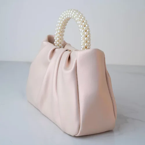 Vista 3 de LAKSMI Bolsos de mano de noche con perlas para mujer, de cuero suave, fruncidos, bolsos cruzados para bodas, fiestas, bailes de graduación