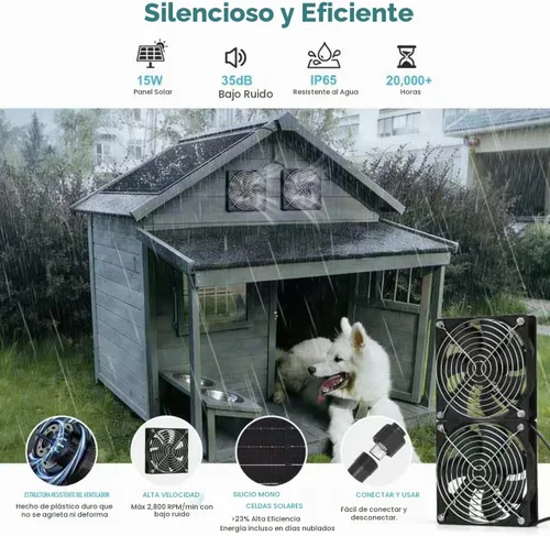 Vista 4 de Ventilador solar para ventilación de gallinero exterior con 2 ventiladores