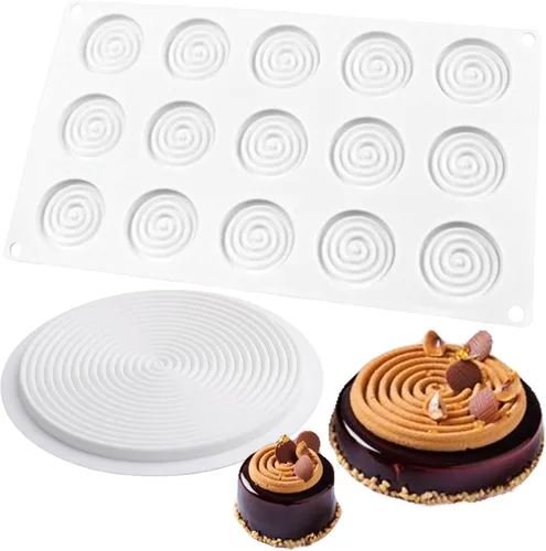 Vista 5 de Moldes redondos de silicona para pastelería, juego de 2 moldes para hornear tourbillon para chocolate, dulces, tarta de mousse, galletas, postres