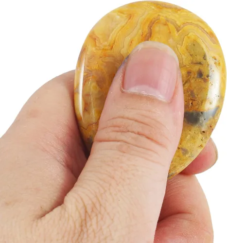 Vista 2 de Fekuar Piedra Natural de Ágata Loca para Pulgar, Piedra de Preocupación Tallada a Mano en Forma de Lágrima, Piedras de Bolsillo para Aliviar