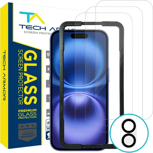 Vista 7 de Tech Armor Protector de pantalla de vidrio balístico diseñado para Apple iPhone 12 Pro Max de 6.7 pulgadas, paquete de 3 unidades de vidrio templado