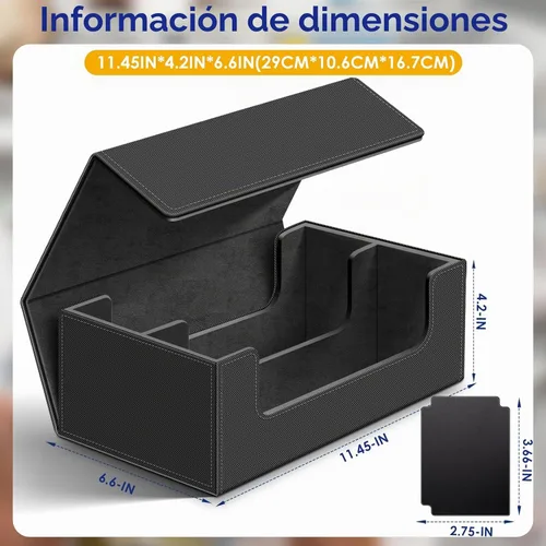 Vista 2 de Homthy Caja de almacenamiento de cubierta de 1200+ cartas para cartas de intercambio, caja de almacenamiento de cartas de cuero Commander con 1200+