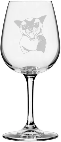 Vista 55 de Copa de vino de 12.75 onzas con temática de gato abisinio grabada para todo uso