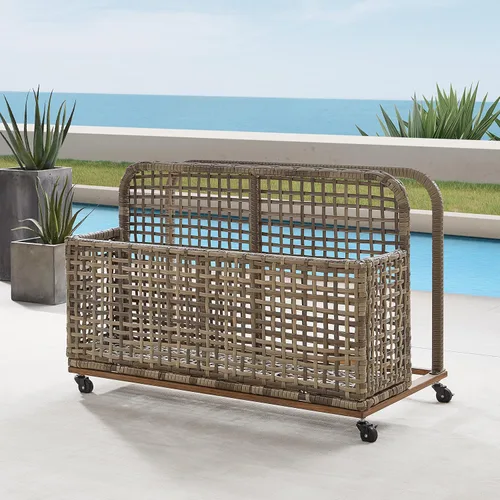 Vista 5 de Crosley Furniture Ridley - Organizador de mimbre para exteriores, para flotadores, cojines de muebles de patio, gris desgastado/marrón