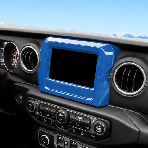 Vista 6 de CheroCar Marco de panel de pantalla GPS de navegación, accesorios interiores compatibles con Jeep Wrangler JL JLU y Gladiator JT 2018-2022, azul..