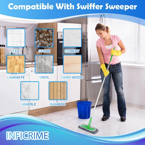Vista 5 de Paquete de 6 almohadillas de microfibra reutilizables compatibles con la mopa Swiffer Sweeper, paños de barrido en seco y paños de fregado húmedo
