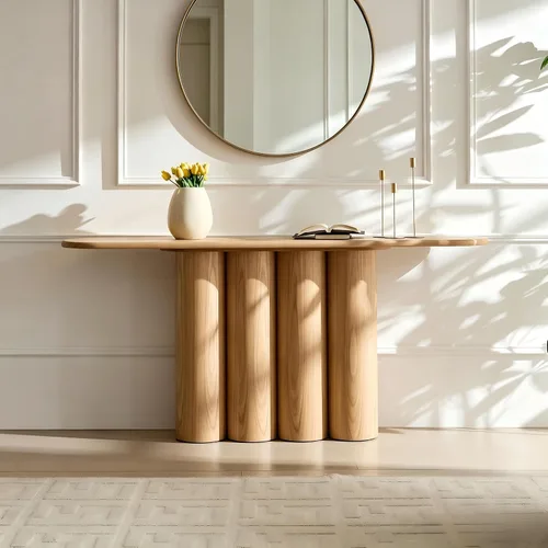 Vista 18 de Mesa de consola de entrada, sofá largo estrecho para pasillo, mesa de vestíbulo detrás del sofá, retro con cajón oculto, toma de corriente lateral
