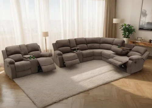 Vista 22 de Juego de sofá seccional reclinable manual, juegos de muebles de sala de estar de cuero regenerado en forma de L, sofá de esquina seccional