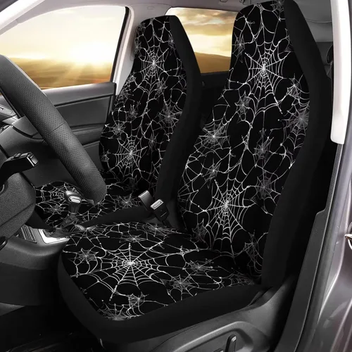 Vista 5 de Bulopur Fundas para asientos de coche negras y blancas con forma de murciélago, protector de asiento de coche universal, accesorios de coche