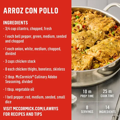 Vista 8 de Lawry's Condimento, Adobo, condimento multiusos, hecho para chefs, mezcla clásica de ajo, orégano, cúrcuma, sal y pimienta negra, para tacos, pollo