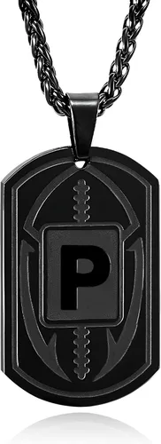 Vista 59 de Graduation Gifts - Football Initial Necklace for Men Boys Kids Teen Dog Tag Stainless Steel Black Letter Pendant Sport Football Athletes Jewelry