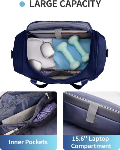 Vista 8 de Sportsnew Bolsa de gimnasio para mujeres y hombres con compartimento para zapatos, bolsillo húmedo, bolsa de lona para hombre para viajes