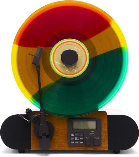 Vista 9 de Vert - Reproductor de discos de vinilo vertical Radio FM, Bluetooth, AUX, USB Reloj despertador Cartucho Audio Technica Altavoces de rango