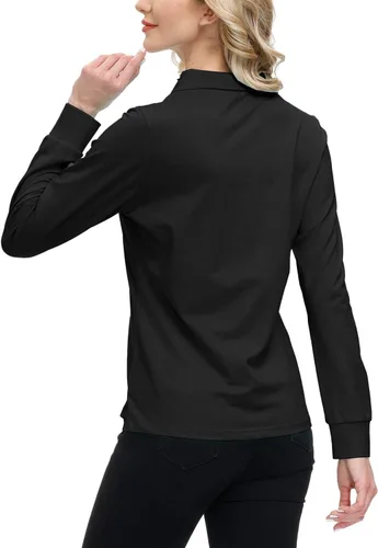 Vista 37 de JINSHI Polo de golf para mujer, de manga larga, con cremallera, deportiva, de secado rápido, atlética, casual, ajustada