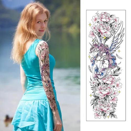 Vista 6 de Aresvns Lindo tatuaje temporal, lindo tatuaje falso para mujeres, tatuaje de manga Waterpoof temporal para barbacoa, piscina, fiesta en la playa