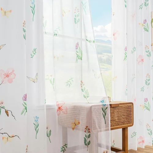 Vista 15 de youleyar Cortinas traslúcidas florales para sala de estar, 2 paneles de 54 pulgadas de largo, cortinas semitransparentes blancas con estampado