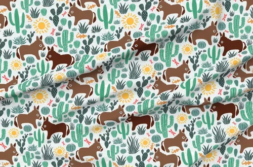 Vista 4 de Spoonflower Fabric - Life Country Animals Western Cactus Desert Farm Donkey Printed on Chiffon Fabric Fat Quarter - Sewing Fashion Apparel Dresses