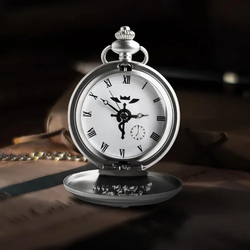 Vista 2 de SIMAOTE Fullmetal Alchemist Pocket Watch Vintage Quartz Pocket Watch with Chain for Men Women Cosplay Accessories Anime Merch
