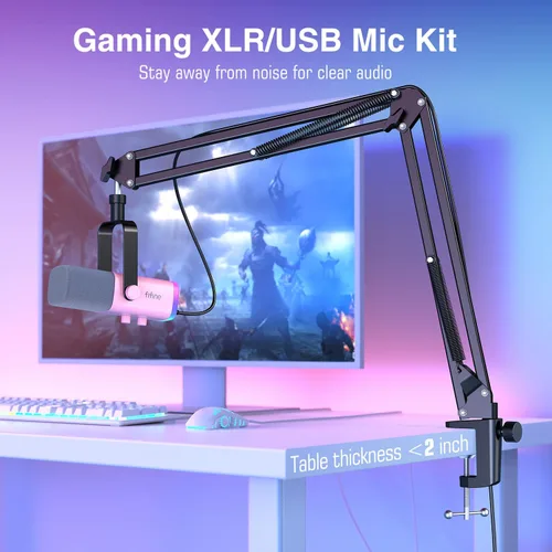 Vista 2 de FIFINE Kit de micrófono XLR/USB y mezclador de audio, juego de micrófono dinámico de transmisión para PC, con conector para auriculares, perilla