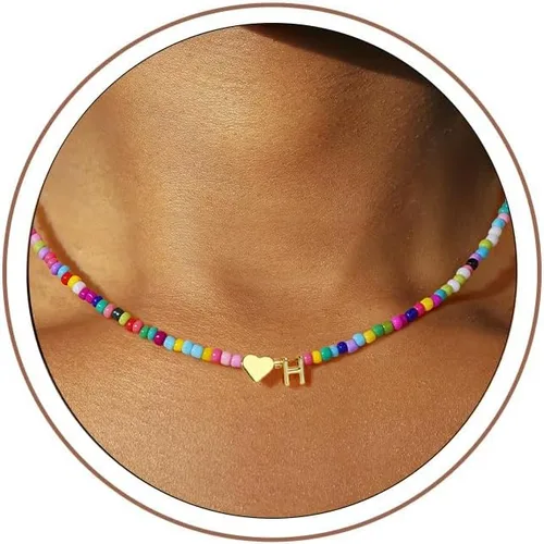 Vista 15 de Turandoss Collares con iniciales de cuentas coloridas, regalos