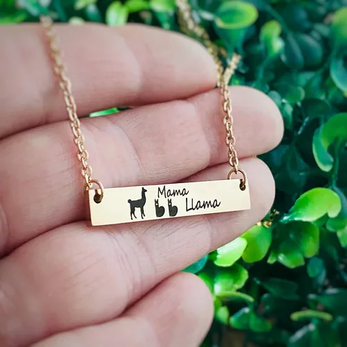 Vista 2 de Mama Llama Jewelry for Women, Mother's Horizontal Bar Necklace, Gift for Her - Choose Silver, Rose Gold or Yellow Gold in 16, 18, or 20 inch