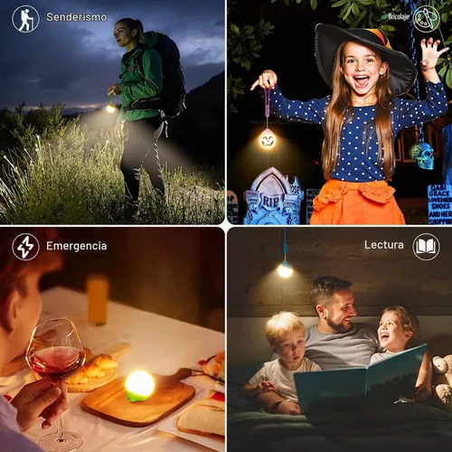 Vista 6 de LETMY Luces de campamento recargables, paquete de 4 luces portátiles para tienda de campaña con 4 modos de iluminación, mini linterna de campamento