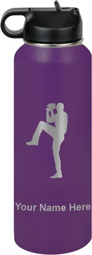 Vista 51 de LaserGram Botella de agua personalizada, jarra de béisbol, acero inoxidable de doble pared aislada al vacío con popote superior, regalo grabado Negro