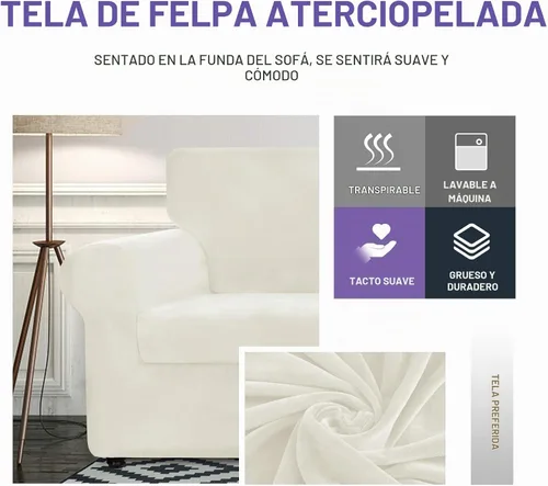 Vista 3 de ZNSAYOTX Fundas elásticas para silla de terciopelo de lujo con brazo, 2 piezas, para sala de estar, funda gruesa y suave, antideslizante, protector