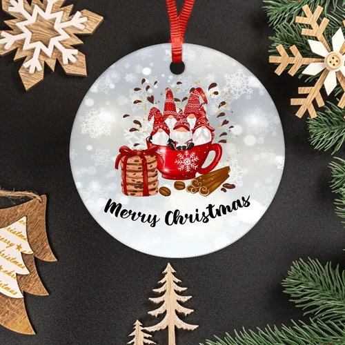Vista 4 de ArogGeld Adorno redondo de cerámica con diseño de gnomo de Navidad, recuerdo de porcelana plana, árbol de Navidad, vacaciones, decoración de fiesta