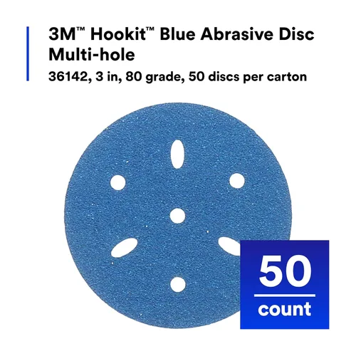 Vista 7 de 3M 3M-36142 Hookit disco abrasivo azul multi-agujero, 3" 80 Grado 50 discos, para aplicaciones de carrocería automática, preparación de pintura