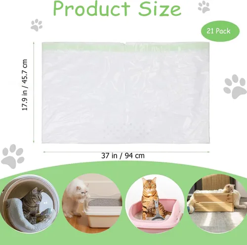 Vista 5 de Bolsas de arena para gatos con agujeros, 21 unidades con cordón grande, bolsas de arena para gatos, bolsas de basura para gatos (37 x 18 pulgadas)