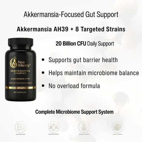 Vista 2 de Akkermansia Suplemento probiótico – Fórmula multicepa con prebióticos, cápsulas de liberación retardada VPro® de 5 capas, barrera intestinal