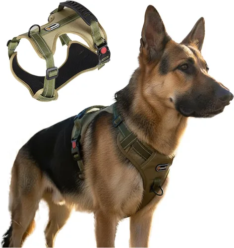 Vista 15 de Arnés táctico para perro, ajustable, sin tirones, con correas reflectantes y asa, arnés para cachorros con clips metálicos dobles para correa