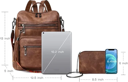 Vista 5 de Mochila de cuero Shrrie para mujer, bolso de diseñador de moda para mujer, mochila de viaje convertible, bolso de hombro con muñequera, Mochilas