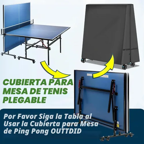 Vista 3 de Funda de mesa de ping pong 600D resistente al agua para exteriores e interiores, plegable, 9 x 5 pies, mesas de tenis de mesa plegables Negro