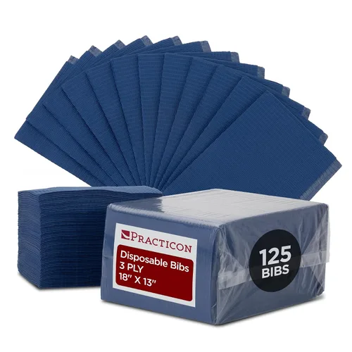 Vista 13 de Practicon Paquete de 125 Baberos Desechables Negros para Pacientes, 18" x 13", Hoja de Babero de Papel Impermeable de 3 Capas con Respaldo