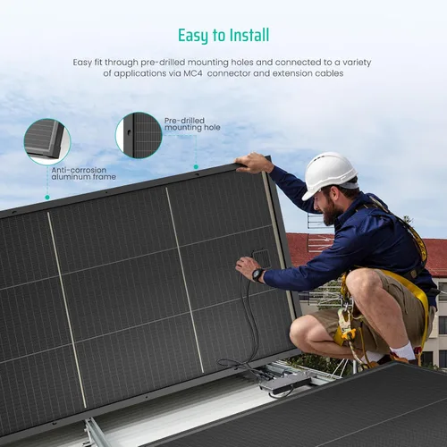 Vista 6 de Panel solar bifacial de 100 vatios, panel solar monocristalino de 12V 100W, módulo de alta eficiencia, tecnología monocristalina, funciona