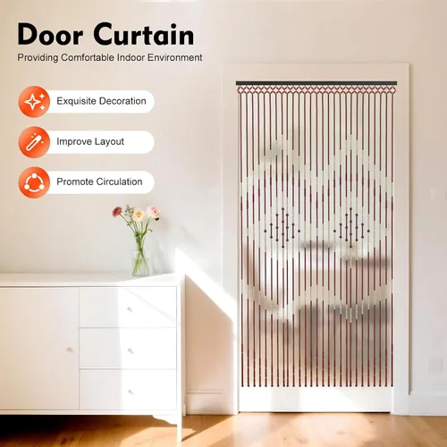Vista 2 de Cortina de madera con cuentas de bambú de 35.4 x 68.9 in, 27 líneas, puerta mosquitera, porche, dormitorio, sala de estar, cortina de madera