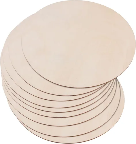 Vista 5 de SHEUTSAN 30 círculos redondos de madera de 9 pulgadas, discos de madera sin terminar de 0.1 pulgadas de grosor, recortes de madera en blanco