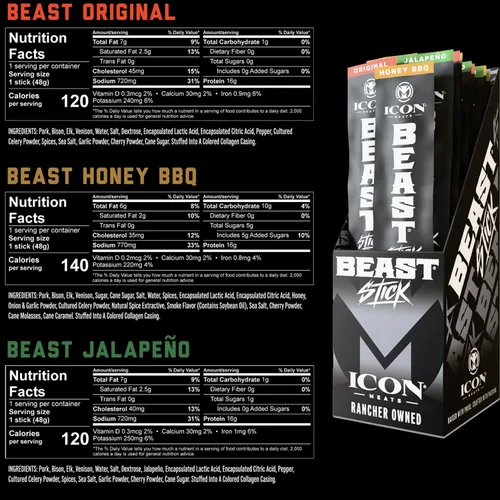 Vista 2 de ICON Meats BEAST Stick Sampler, palitos de carne con alto contenido