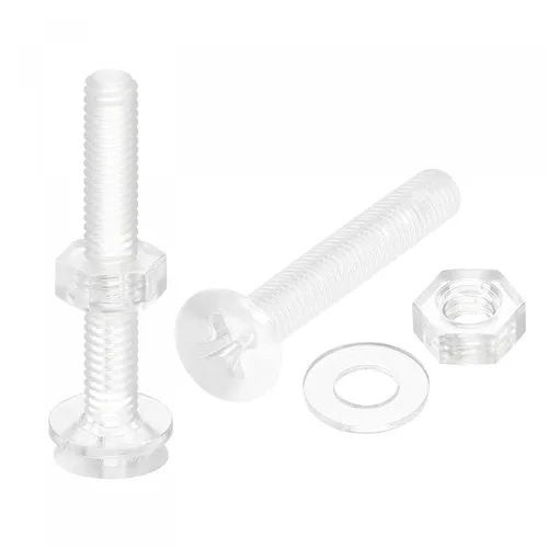 Vista 5 de uxcell Tornillos de máquina Phillips de plástico M3 x 0.472 in con tuercas y arandelas planas, pernos de máquina de cabeza plana de PC