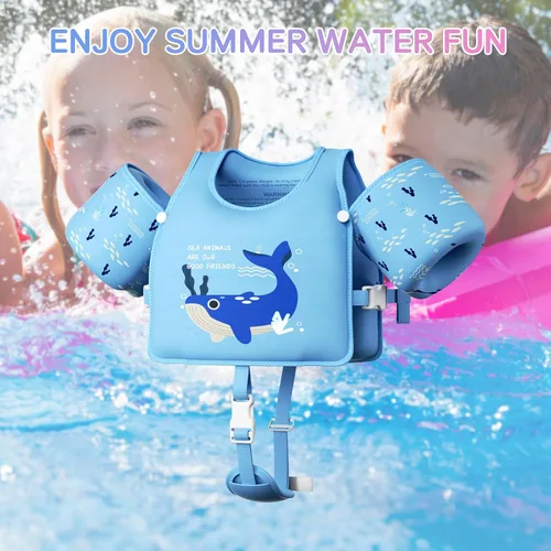 Vista 7 de Chaleco de natación para niños pequeños, flotadores para niños de 20 a 66 libras, chaleco de natación para niños pequeños que aprenden a nadar, Azul