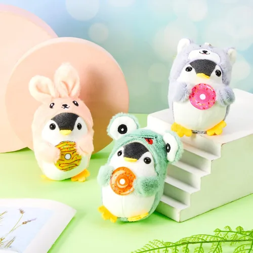 Vista 4 de Kigeli 3 llaveros de pingüino de peluche, diseño de animales de peluche, diseño de rana, conejo, perro, bonito colgante de animal para regalo